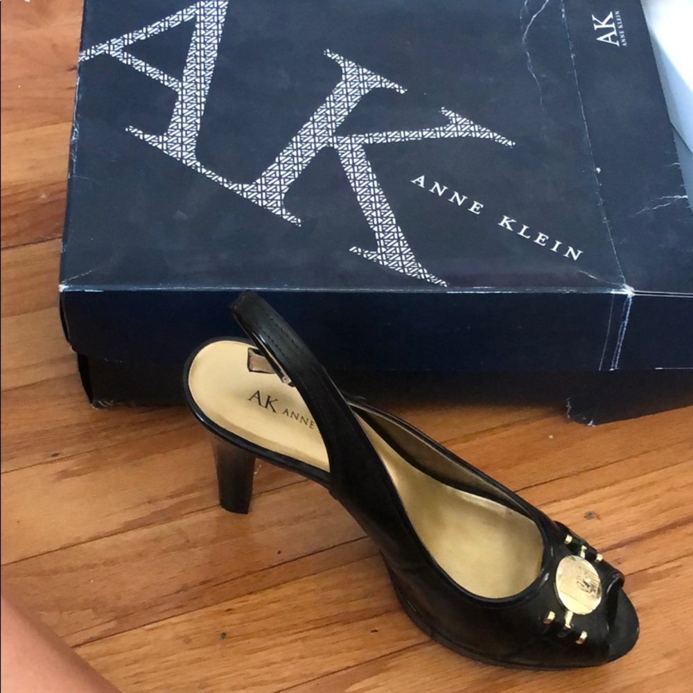 Black open toe high heel dress shoes